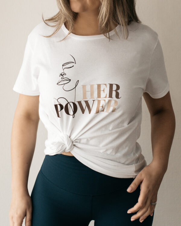 Build a Dream's #HerPower Tee Shirt in White - Knotted at Bottom