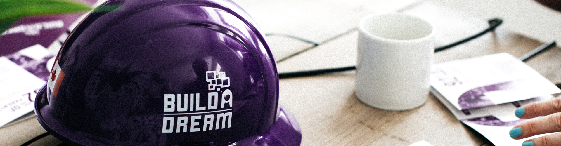 Build a Dream purple hard hats from WFS Ltd.